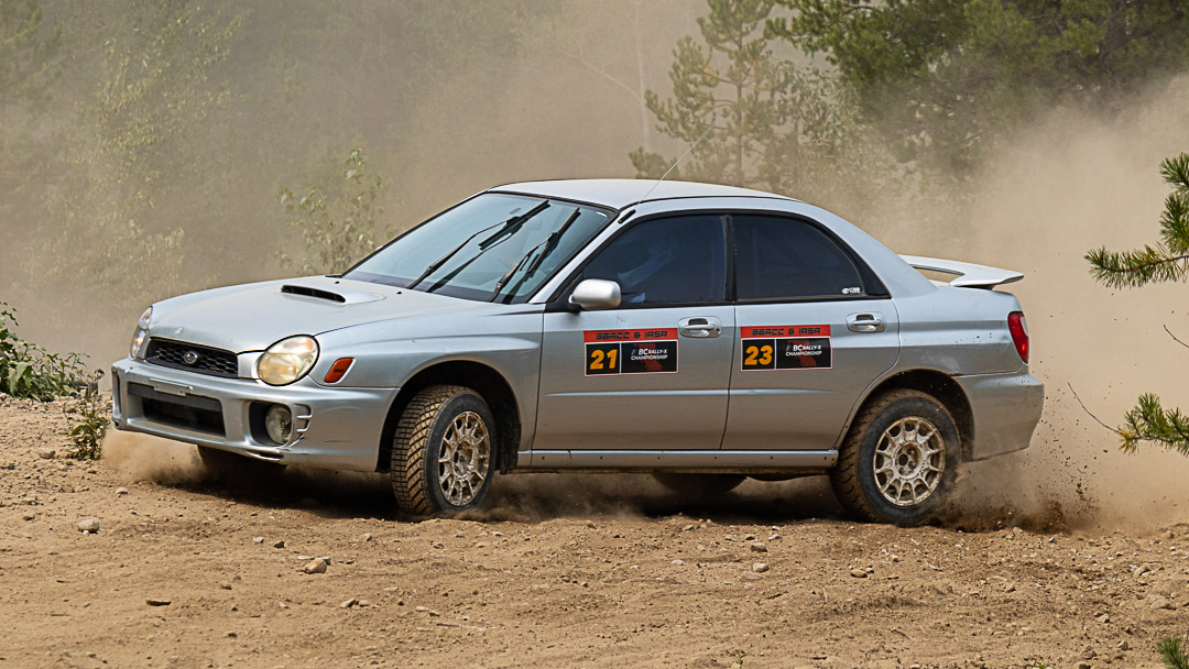 Silver rally car